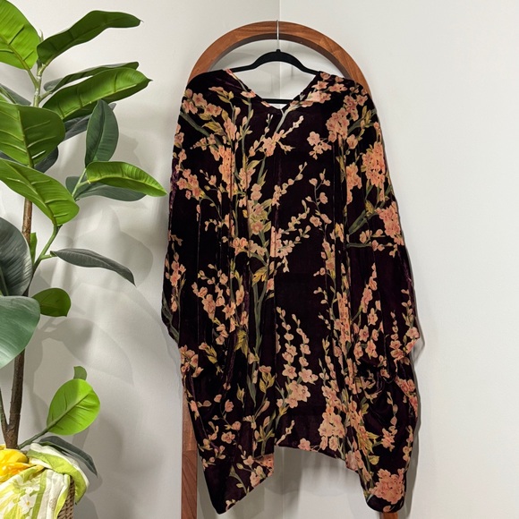 Lane Bryant ONE SIZE Burgundy Boho Floral Velvet Burnout Open Front Kimono Top - Picture 3 of 8